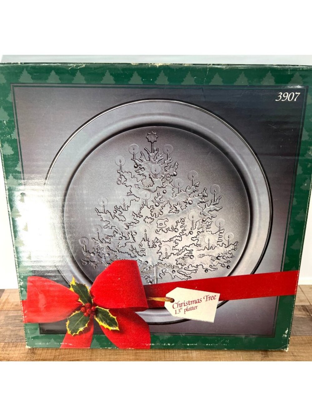 Christmas Tree Pattern Glass Platter 13"